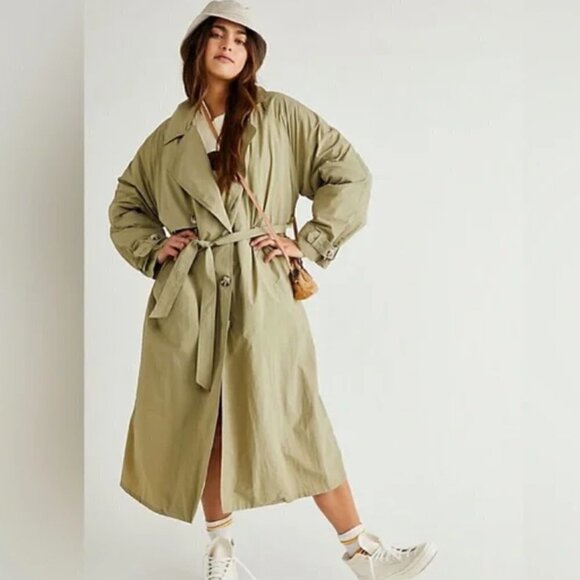 we the free eastwick oversized olive trench coat size L - Picture 1 of 16